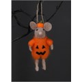 Wool mouse in pumpkin Halloween hanging decoration. By Gisela Graham. The perfect addition to your home this Halloween.